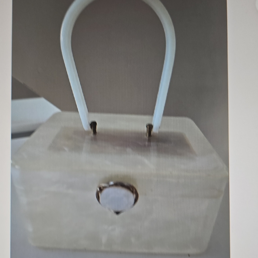 Vtg Wilardy 1940s-50s White Pearlized Lucite Rectangular Handbag Mid Century